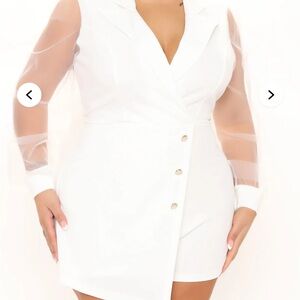 Elegant White Blazer Romper with Sheer Sleeves